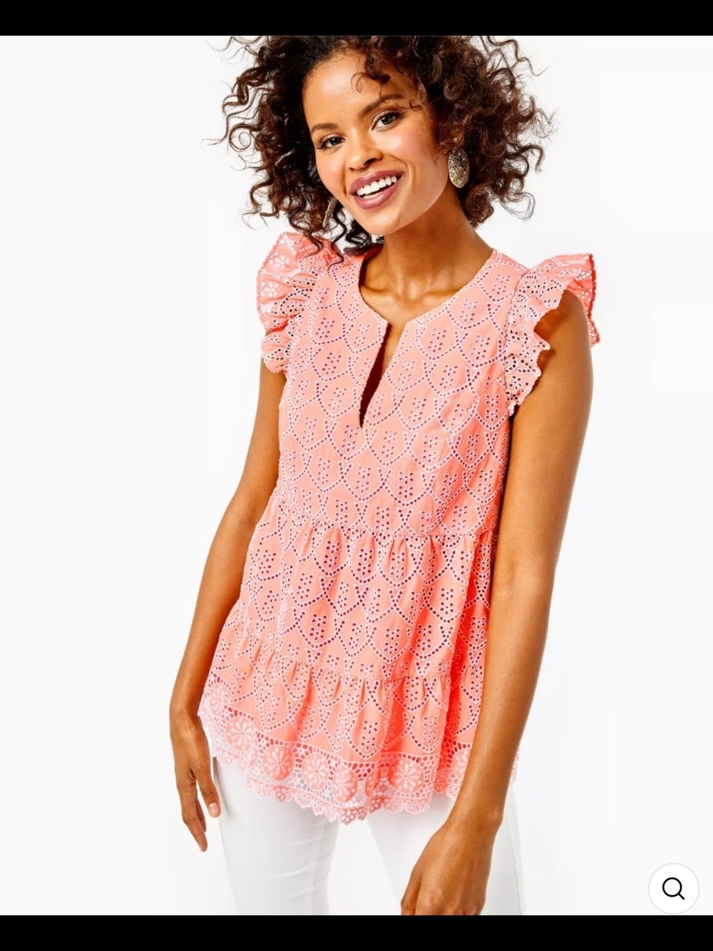 Lilly Pulitzer Keila Top Peach Hyacinth Floral Arch Eyelet Embroidery Sz 10